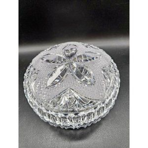 Gorgeous Cut Crystal Large Round Crystal Box /Candy/ Vanity Piece Flower Vintage